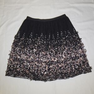 A New Day Skirt Ruffled Black Ditzy Floral 3D Applique Fairy Whimsigoth